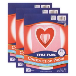 Tru-Ray® Construction Paper, Heavyweight, Valentine Assortment, 9" x 12", 150 Sheets Per Pack, 3 Packs