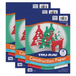 Tru-Ray® Construction Paper, Heavyweight, Holiday Assortment, 9" x 12", 150 Sheets Per Pack, 3 Packs