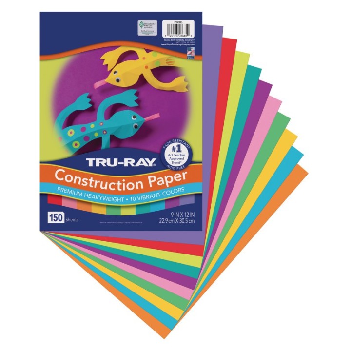 Tru-Ray® Construction Paper, Heavyweight, 10 Vibrant Colors, 9" x 12", 150 Sheets