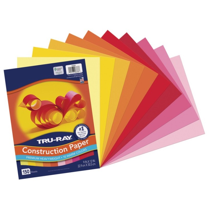 Tru-Ray® Construction Paper, Heavyweight, Warm Assorted, 9" x 12", 150 Sheets