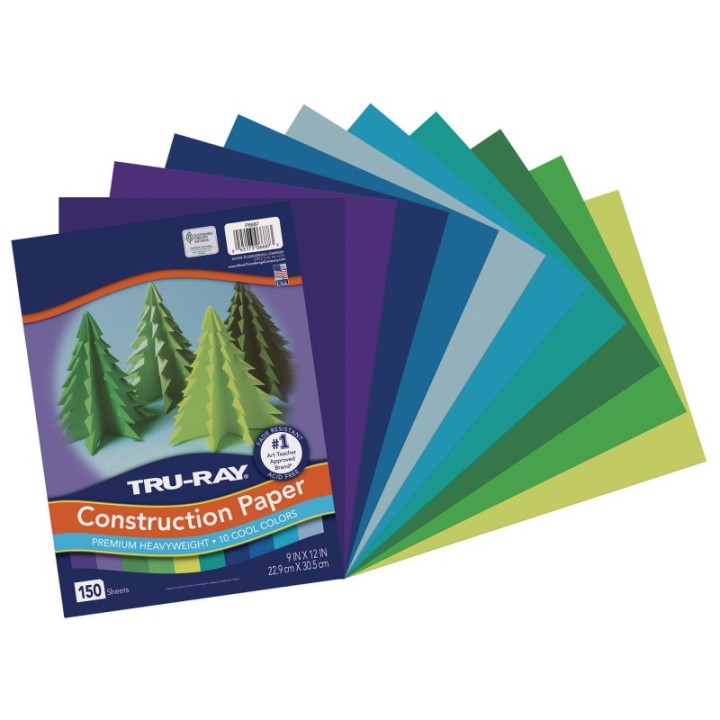 Tru-Ray® Construction Paper, Heavyweight, Cool Assorted, 9" x 12", 150 Sheets