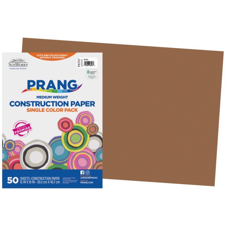 Prang® Construction Paper, Medium Weight, Brown, 12" x 18", 50 Sheets