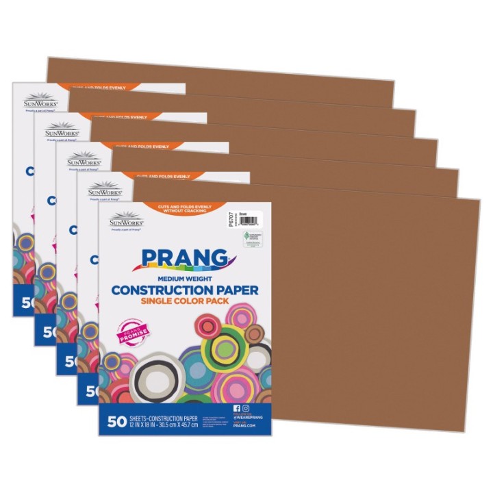 Prang® Construction Paper, Medium Weight, Brown, 12" x 18", 50 Sheets Per Pack, 5 Packs