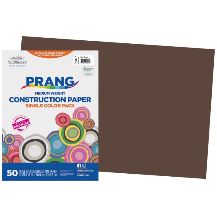 Prang® Construction Paper, Medium Weight, Dark Brown, 12" x 18", 50 Sheets