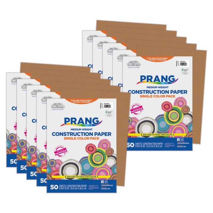 Prang® Construction Paper, Medium Weight, Light Brown, 9" x 12", 50 Sheets Per Pack, 10 Packs