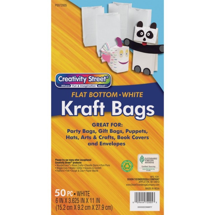 Creativity Street® Kraft Bag, White, 6" x 3-5/8" x 11", 50 Bags