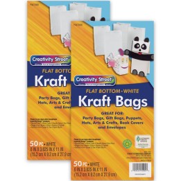Creativity Street® Kraft Bag, White, 6" x 3-5/8" x 11", 50 Per Pack, 2 Packs