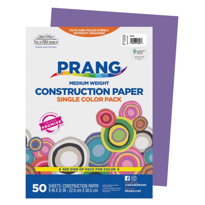 Prang® Construction Paper, Medium Weight, Violet, 9" x 12", 50 Sheets