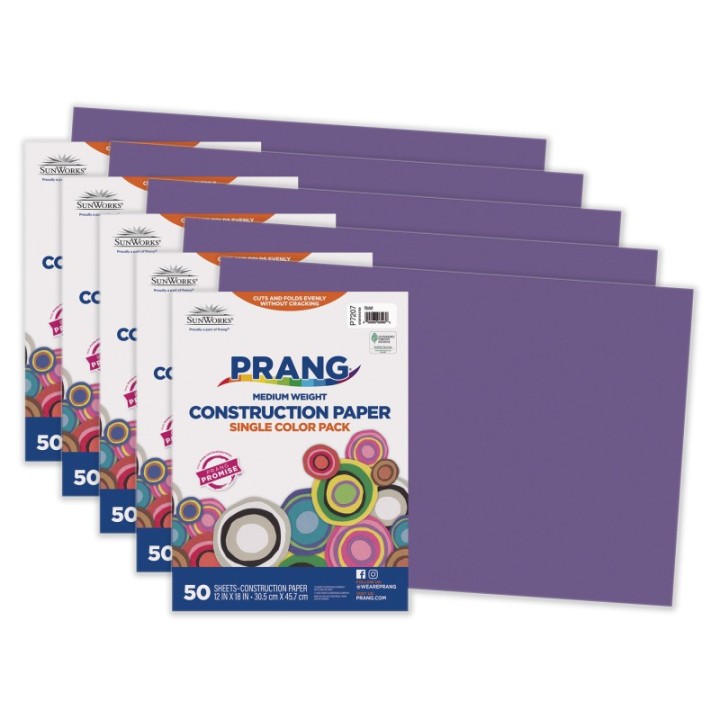 Prang® Construction Paper, Medium Weight, Violet, 12" x 18", 50 Sheets Per Pack, 5 Packs