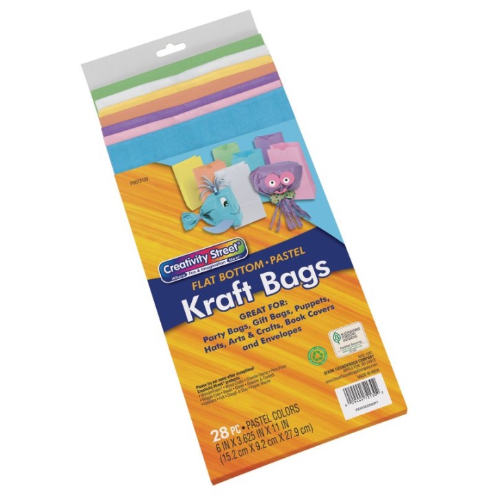 Creativity Street® Kraft Bag, Assorted Pastel Colors, 6" x 3-5/8" x 11", 28 Bags