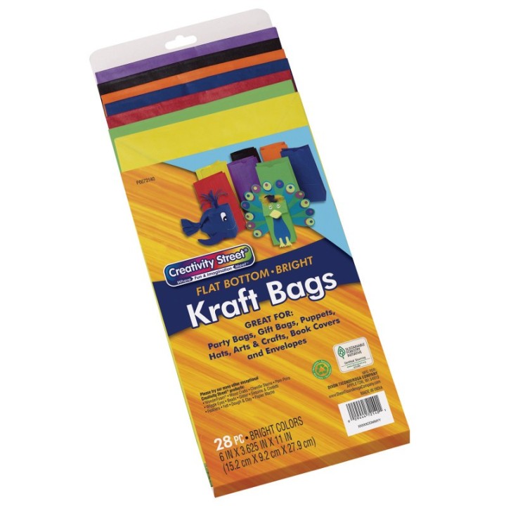 Creativity Street® Kraft Bag, Assorted Bright Colors, 6" x 3-5/8" x 11", 28 Bags