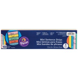 Pacon® Mini Sentence Strips, 5 Assorted Colors, 1-1/2" x 3/4" Ruled, 3" x 12", 100 Strips