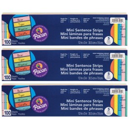Pacon® Mini Sentence Strips, 5 Assorted Colors, 1-1/2" x 3/4" Ruled, 3" x 12", 100 Per Pack, 3 Packs