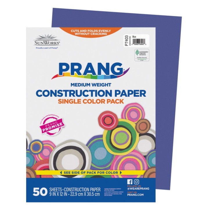 Prang® Construction Paper, Medium Weight, Blue, 9" x 12", 50 Sheets