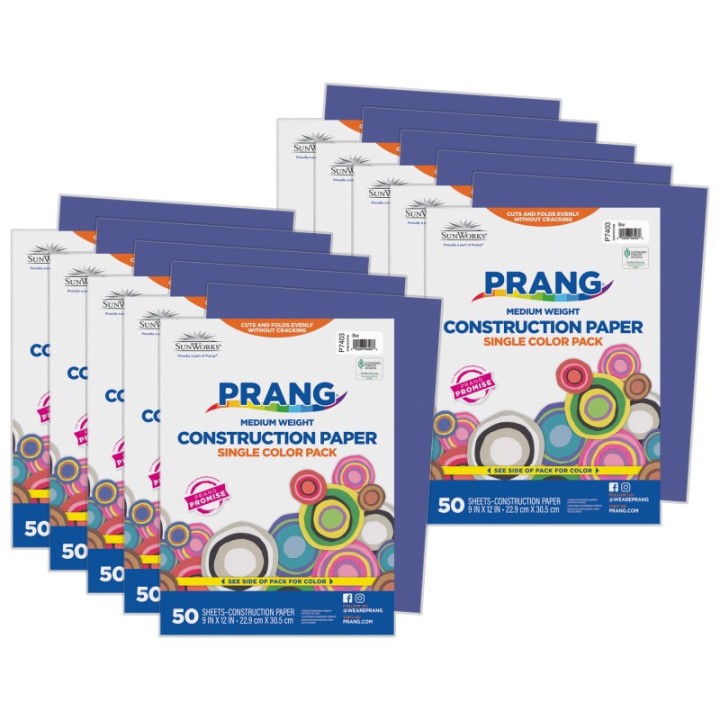 Prang® Construction Paper, Medium Weight, Blue, 9" x 12", 50 Sheets Per Pack, 10 Packs