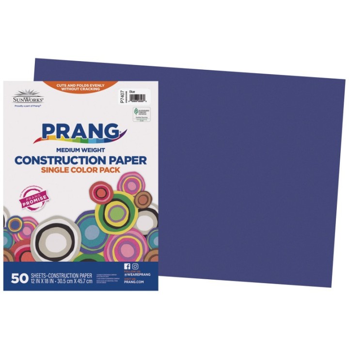 Prang® Construction Paper, Medium Weight, Blue, 12" x 18", 50 Sheets