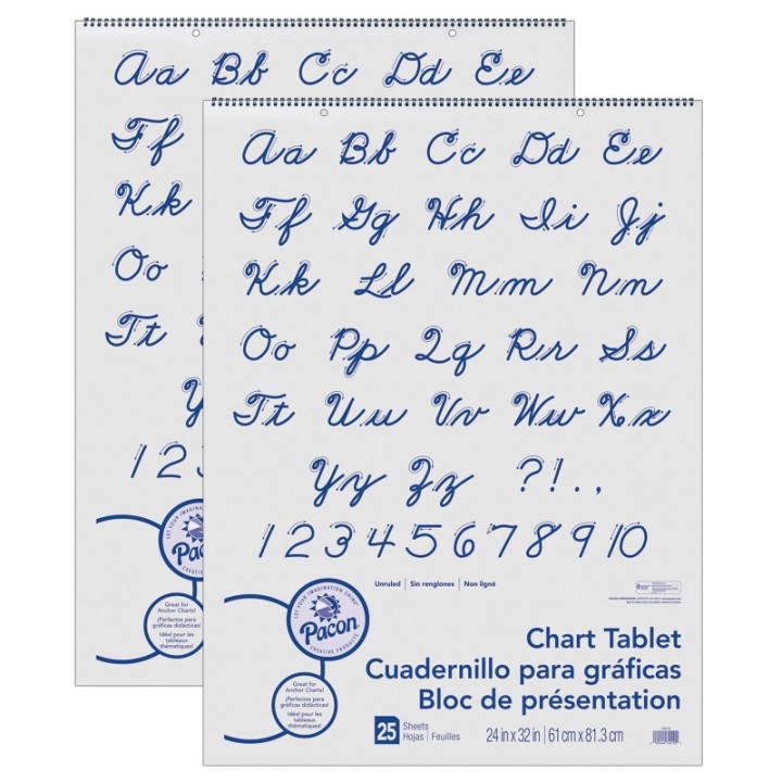 Pacon® Chart Tablet, Cursive Cover, Unruled 24" x 32", 25 Sheets, 2 Tablets