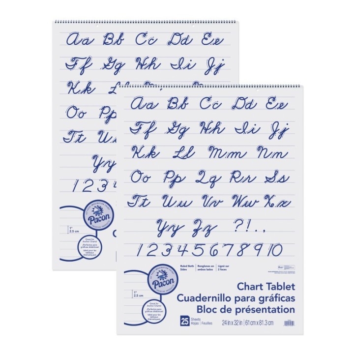 Pacon® Chart Tablet, Cursive Cover, 1" Ruled, 24" x 32", 25 Sheets, 2 Tablets