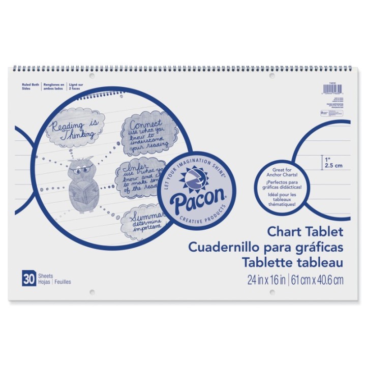 Pacon® Chart Tablet, Cursive Cover, 1" Ruled, 24" x 16", 30 Sheets