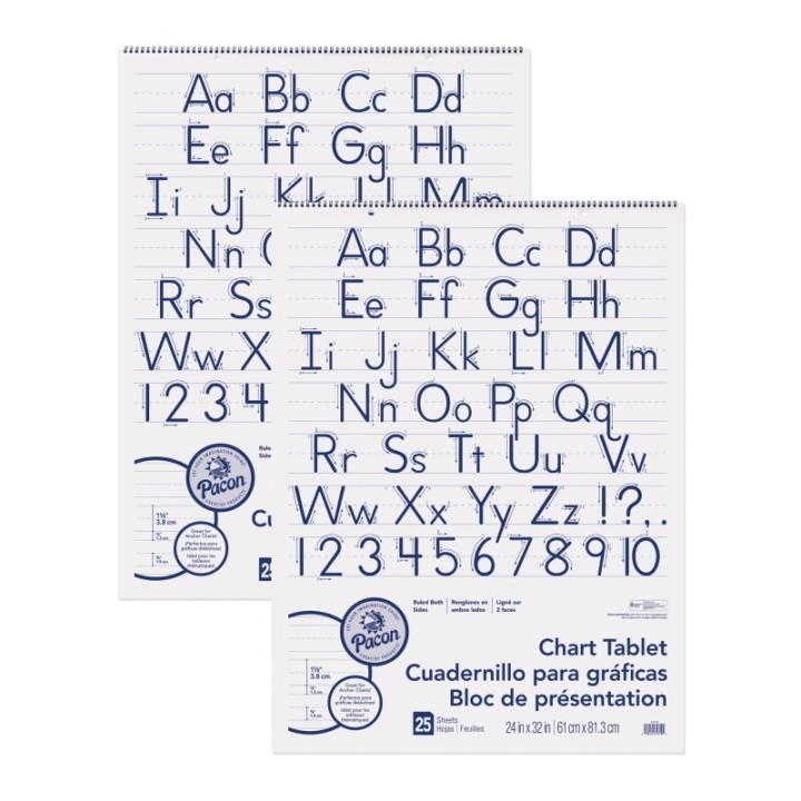 Pacon® Chart Tablet, Manuscript Cover, 1-1/2" Ruled, 24" x 32", 25 Sheets, Pack of 2