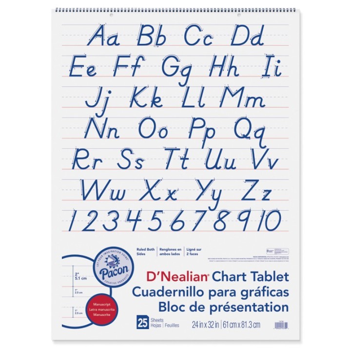 Pacon® D'Nealian Chart Tablet, Manuscript Cover, 2" Ruled 24" x 32", 25 Sheets