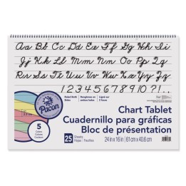 Pacon® Colored Paper Chart Tablet, Cursive Cover, 5 Assorted Colors, 1" Ruled, 24" x 16", 25 Sheets