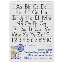 Pacon® Colored Paper Chart Tablet, Manuscript Cover, 5 Assorted Colors, 1-1/2" Ruled, 24" x 32", 25 Sheets