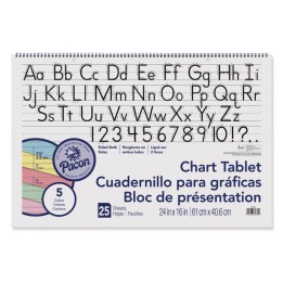 Pacon® Colored Paper Chart Tablet, Manuscript Cover, 5 Assorted Colors, 1-1/2" Ruled, 24" x 16", 25 Sheets