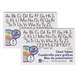 Pacon® Colored Paper Chart Tablet, Manuscript Cover, 5 Assorted Colors, 1-1/2" Ruled, 24" x 16", 25 Sheets, Pack of 2