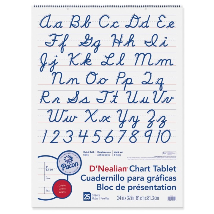 Pacon® D'Nealian Chart Tablet, Cursive Cover, 2" Ruled, 24" x 32", 25 Sheets
