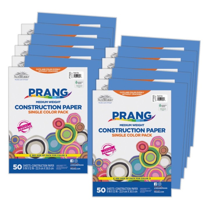 Prang® Construction Paper, Medium Weight, Bright Blue, 9" x 12", 50 Sheets Per Pack, 10 Packs