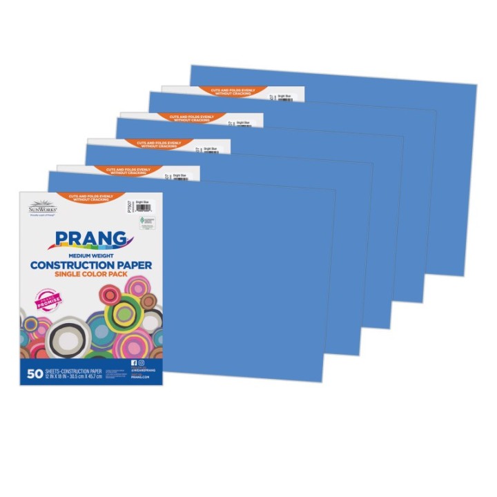 Prang® Construction Paper, Medium Weight, Bright Blue, 12" x 18", 50 Sheets Per Pack, 5 Packs