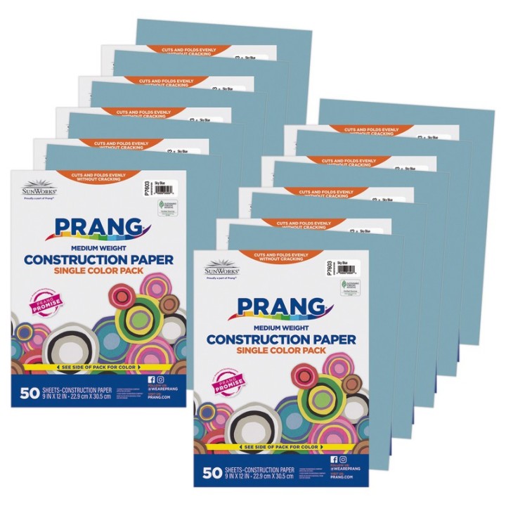 Prang® Construction Paper, Medium Weight, Sky Blue, 9" x 12", 50 Sheets Per Pack, 10 Packs