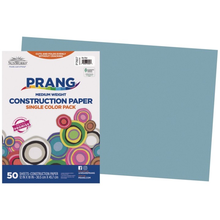 Prang® Construction Paper, Medium Weight, Sky Blue, 12" x 18", 50 Sheets
