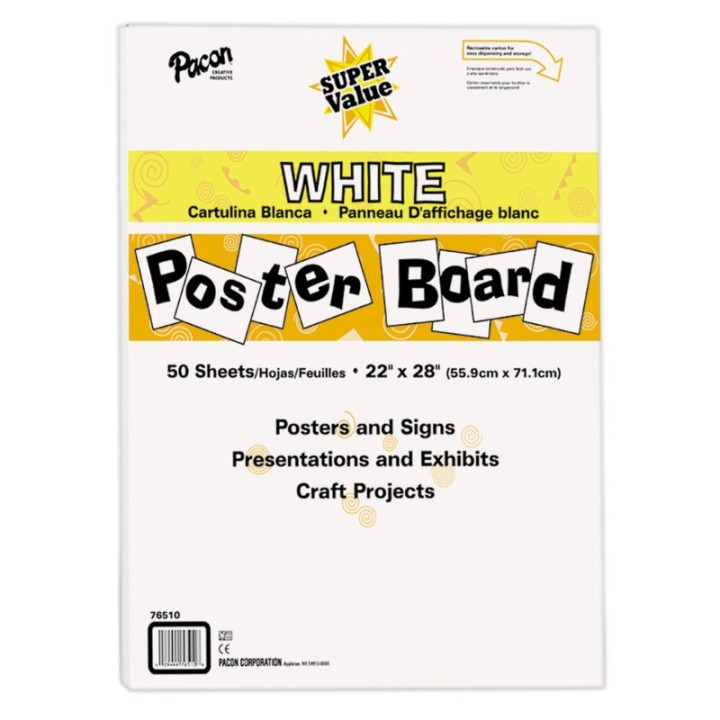 Pacon® Super Value Poster Board, White, 22" x 28", 50 Sheets