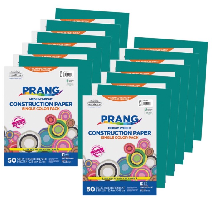 Prang® Construction Paper, Medium Weight, Turquoise, 9" x 12", 50 Sheets Per Pack, 10 Packs