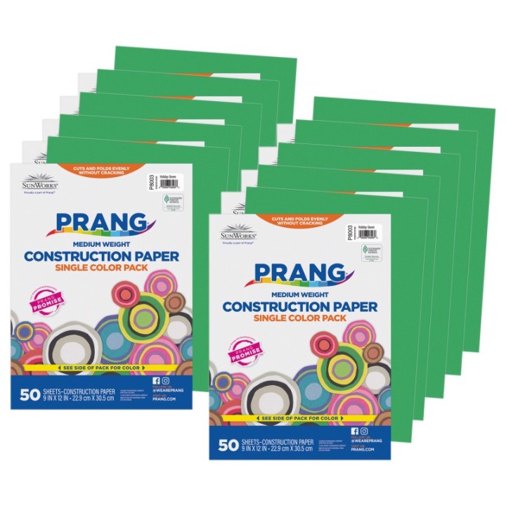 Prang® Construction Paper, Medium Weight, Holiday Green, 9" x 12", 50 Sheets Per Pack, 10 Packs