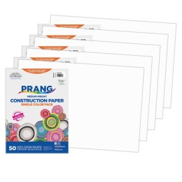 Prang® Construction Paper, Medium Weight, Bright White, 12" x 18", 50 Sheets Per Pack, 5 Packs