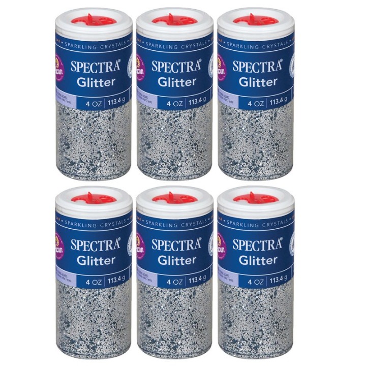 Spectra® Glitter, Silver, 4 oz. Per Jar, 6 Jars