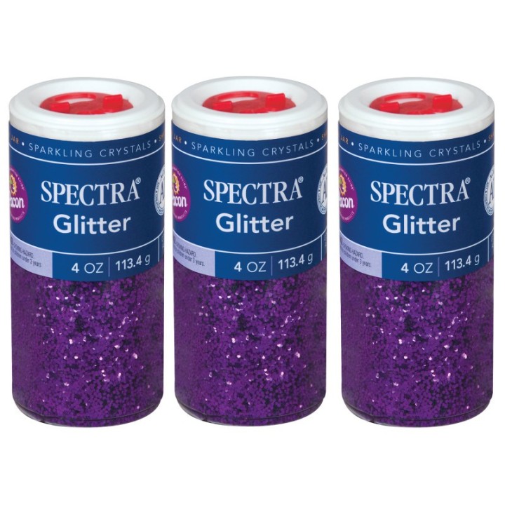 Spectra® Arts & Crafts Glitter, Purple, 4 oz, 1 Jar, Pack of 3