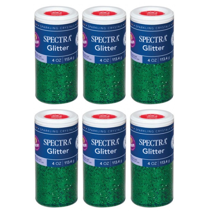 Spectra® Glitter, Green, 4 oz. Per Jar, 6 Jars