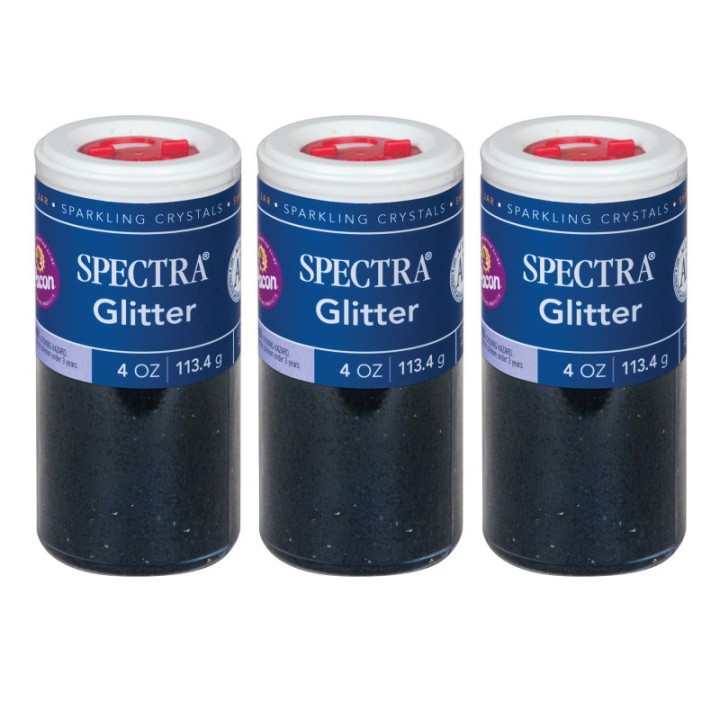 Spectra® Arts & Crafts Glitter, Black, 4 oz, 1 Jar, Pack of 3