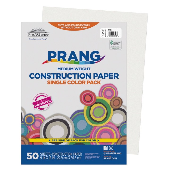 Prang® Construction Paper, Medium Weight, White, 9" x 12", 50 Sheets
