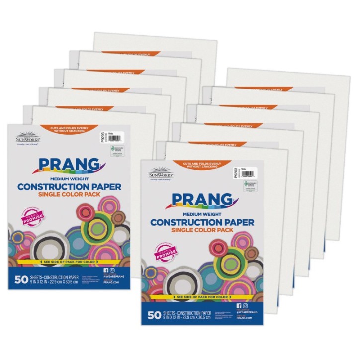 Prang® Construction Paper, Medium Weight, White, 9" x 12", 50 Sheets Per Pack, 10 Packs