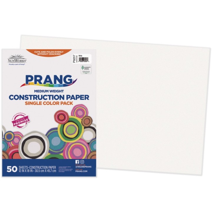 Prang® Construction Paper, Medium Weight, White, 12" x 18", 50 Sheets