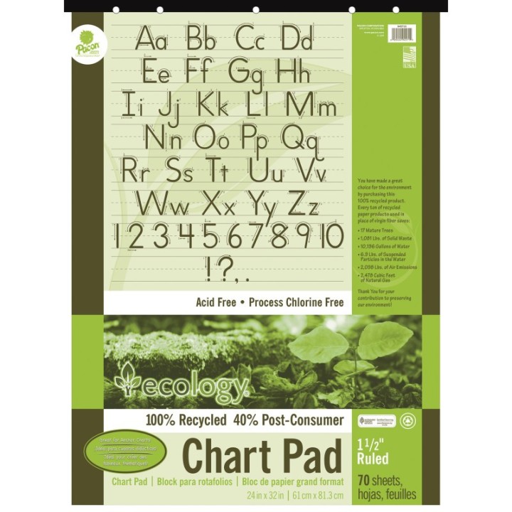 Ecology® Recycled Chart Pad, Manuscript Cover, 1-1/2" Ruled 24" x 32", 70 Sheets