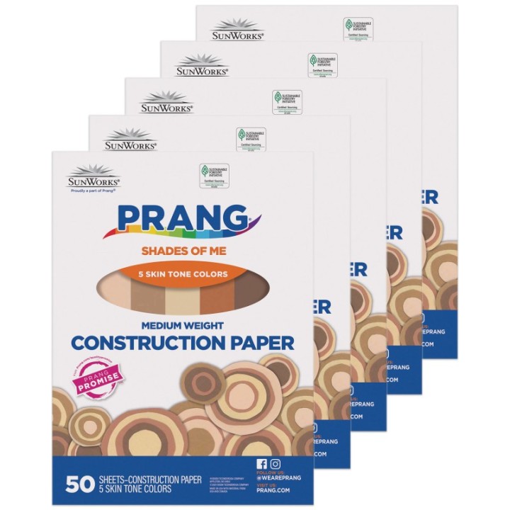 Prang® Shades of Me Construction Paper, Medium Weight, 5 Assorted Skin Tone Colors, 9" x 12", 50 Sheets Per Pack, 5 Packs
