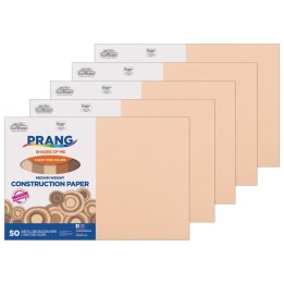 Prang® Shades of Me Construction Paper, Medium Weight, 5 Assorted Skin Tone Colors, 12" x 18", 50 Sheets Per Pack, 5 Packs
