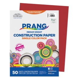 Prang® Construction Paper, Medium Weight, Holiday Red, 9" x 12", 50 Sheets