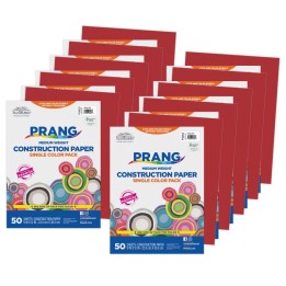 Prang® Construction Paper, Medium Weight, Holiday Red, 9" x 12", 50 Sheets Per Pack, 10 Packs